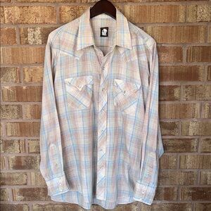 Men's KARMAN western cowboy Plaid Button-Up Shirt Pearl Snap XL